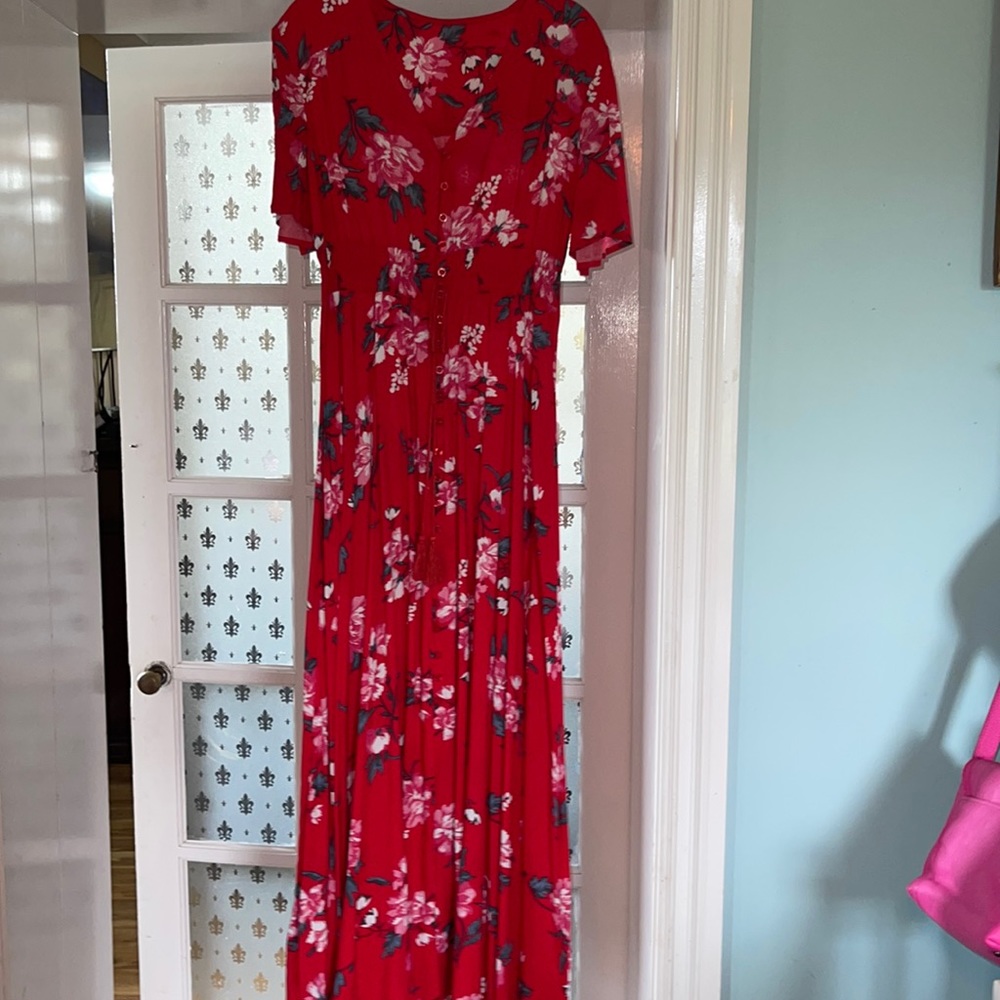 Red floral dress